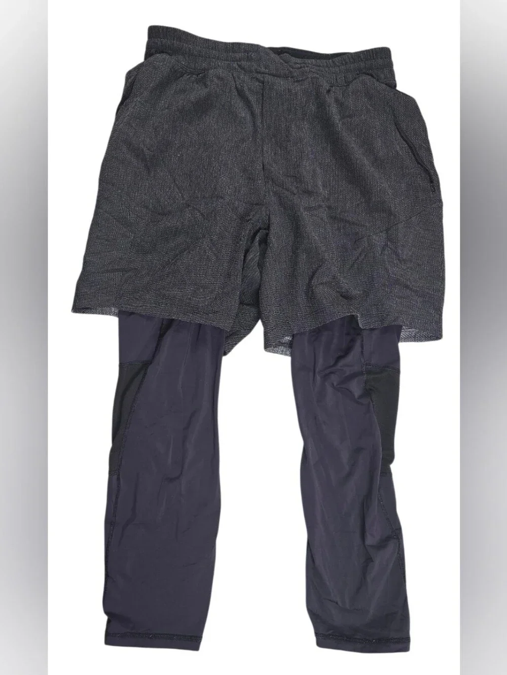 Lululemon Women's Gray/Black 2-in-1 Layered Running Shorts Over Leggings Sz M